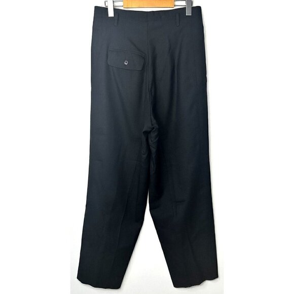 VTG X-L Hombre Wide Leg Wool Dress Pants Women L Black Pleated Zip Up Pockets - Picture 2 of 13